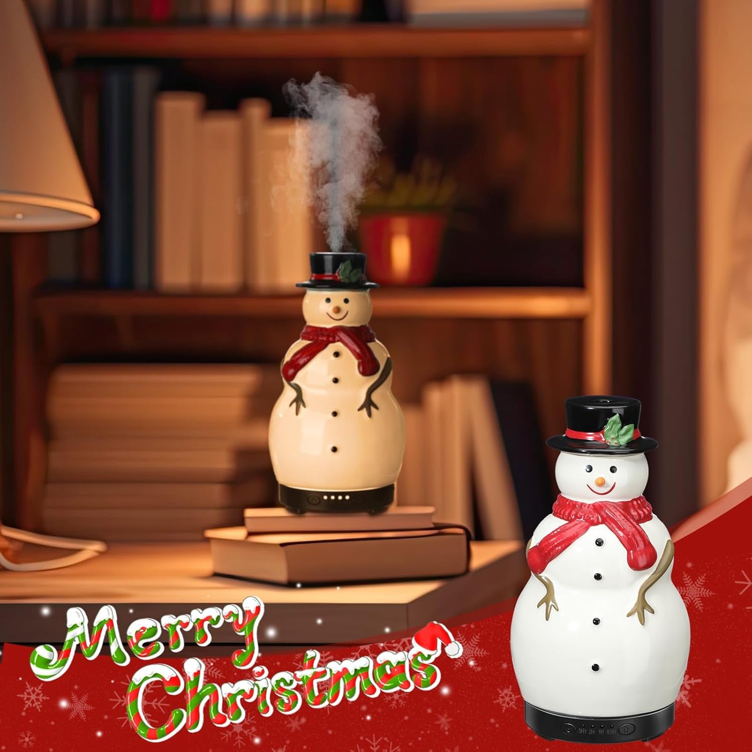 Christmas Essential Oil Diffuser Gifts Ceramic Snowman Diffuser 120Ml Holiday Diffuser for Essential Oil Cute Small Aromatherapy Humidifier Diffuser for Home Office Decorations