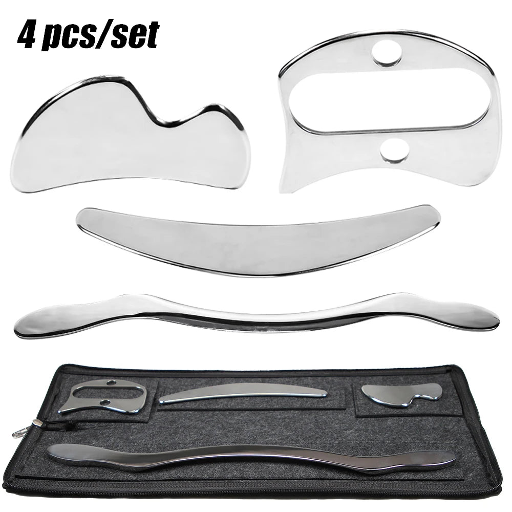 4/7Pcs Professional Stainless Steel Gua Sha Tools Deep Tissue Release Therapy IASTM Scraping Board Myofascial Massagers