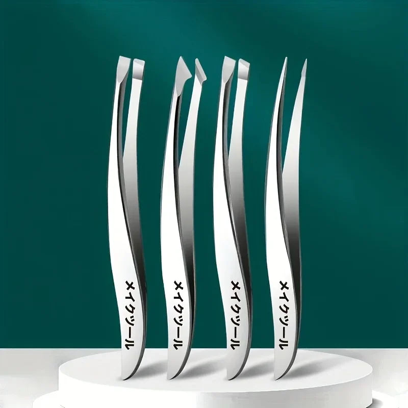 Precision Stainless Steel Tweezers for Eyebrow Hair Facial Hair Removal Splinter Blackhead Slant Ti