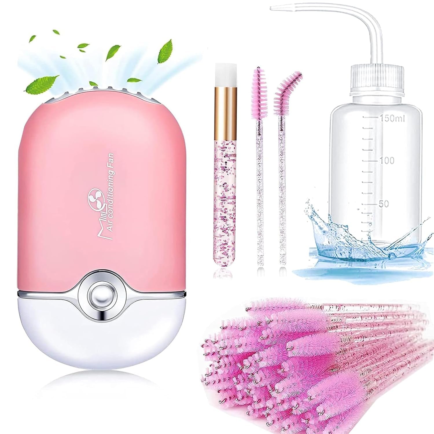 Lash Fan Dryer for Eyelash Extensions,50 Lash Brush 1Nose Blackhead Facial Cleaning Brush 1 Plastic Wash Bottle Spoolies for Eyelash Extensions(Pink)