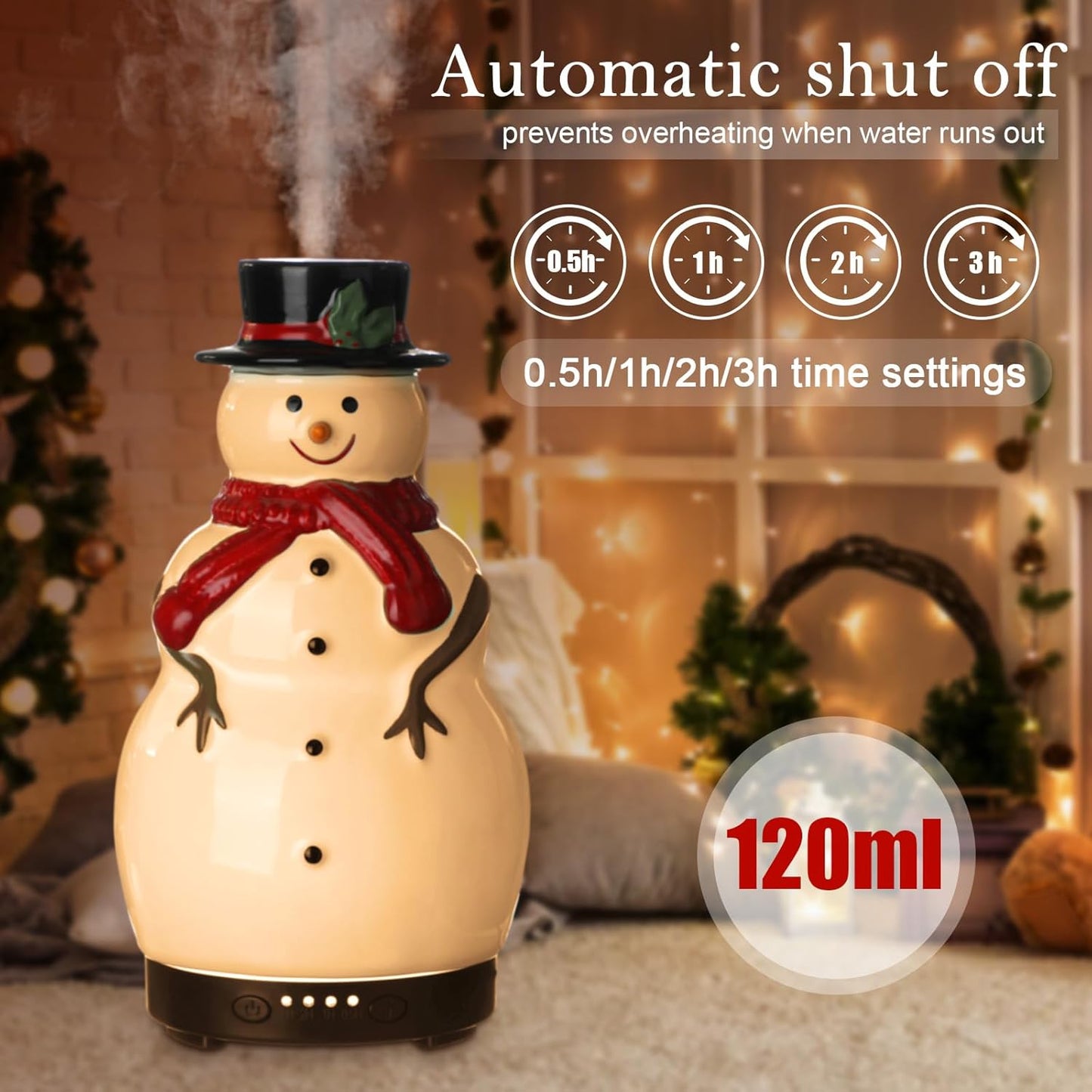Christmas Essential Oil Diffuser Gifts Ceramic Snowman Diffuser 120Ml Holiday Diffuser for Essential Oil Cute Small Aromatherapy Humidifier Diffuser for Home Office Decorations