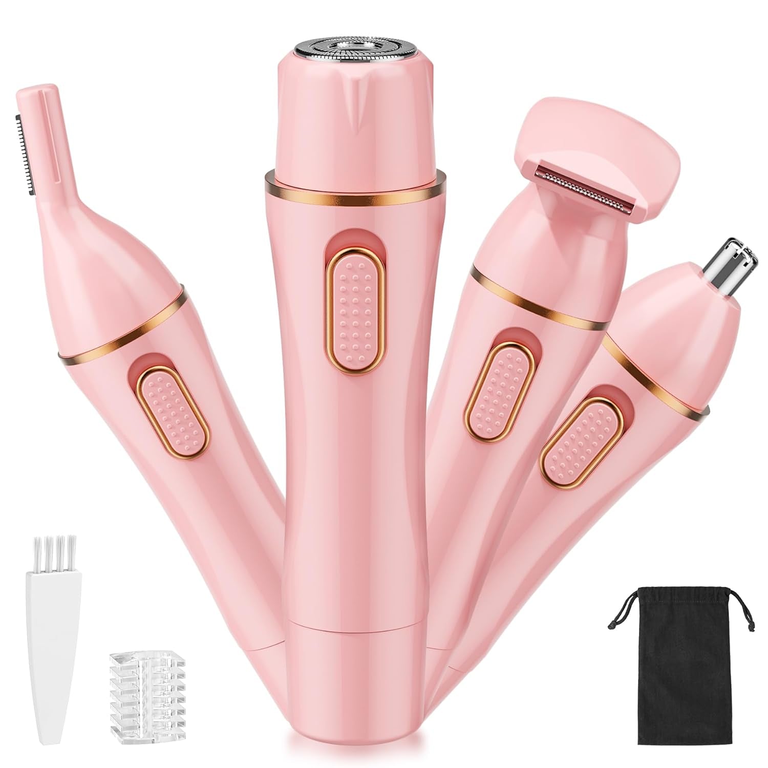 4 in 1 Women Electric Shavers, Hair Trimmer for Pubic, Legs, Arm, Underarm, Bikini, Face Shaver for Women, Rechargeable Hair Removal Epliators, Birthday, Christmas, Gifts (Pink)