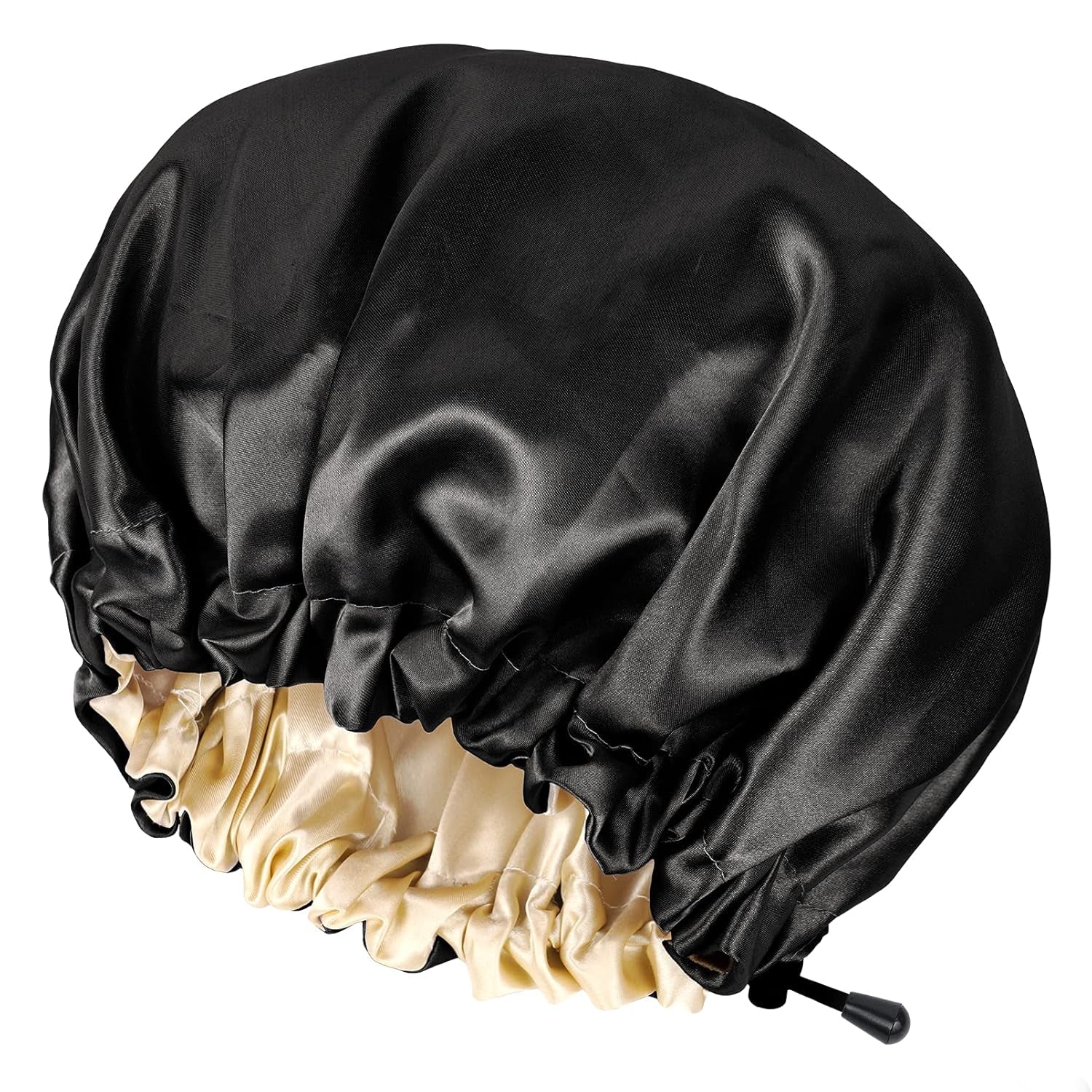 Satin Sleep Cap, Double-Sided Adjustable Bonnet Cap (Black)