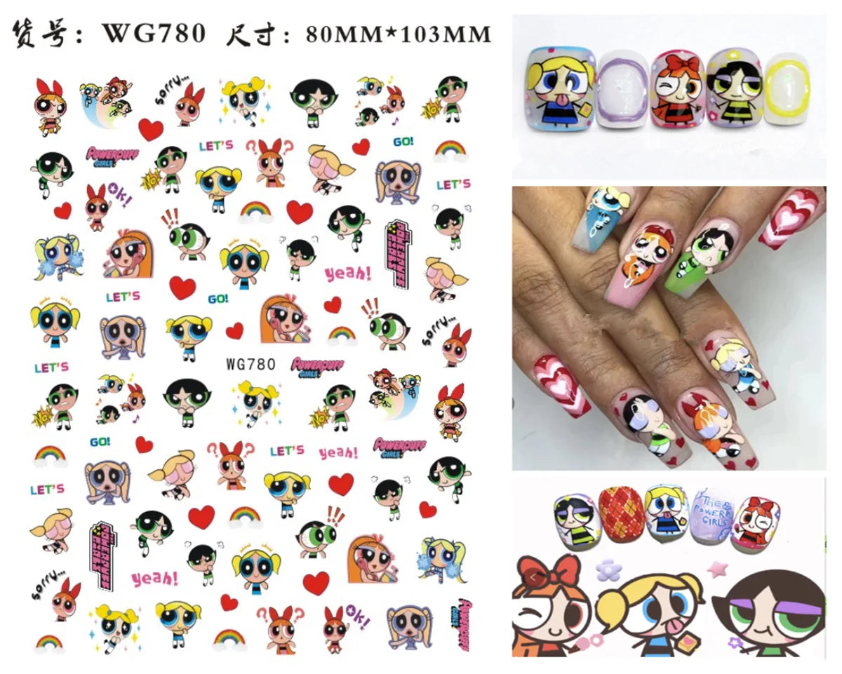 1PCS Big Eyes Girl 3D Adhesive Nail Art Sticker Pikachu Lilo and Stitch Cartoon Nail Sticker Nail Decal Nail Art Decoration