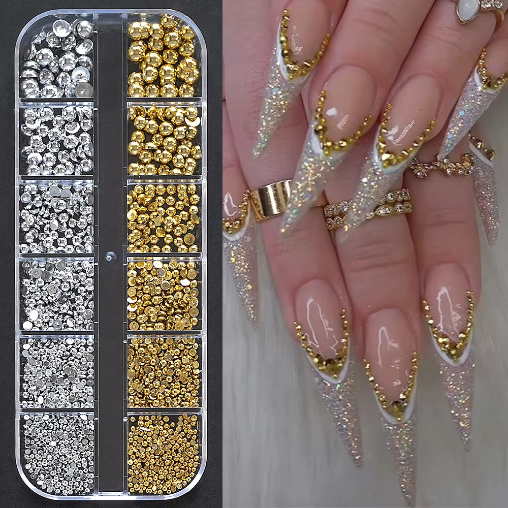 12Gird Mix Size Pink Red Green Crystal Nail Art Rhinestones Luxury Nail Diamond Gem Flatback Glass Stone Strass Nail Supplies