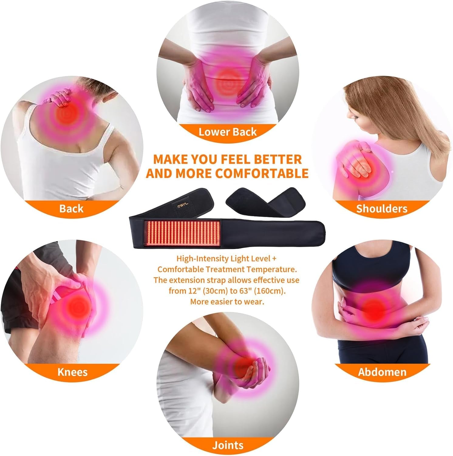 Infrared Light Therapy Belt for Body, High Intensity Red Light Therapy for Pain Relief Skin Repair Joint Inflammation with Rechargeable Controller for Use at Home Travel Office, Black, 2X-Large