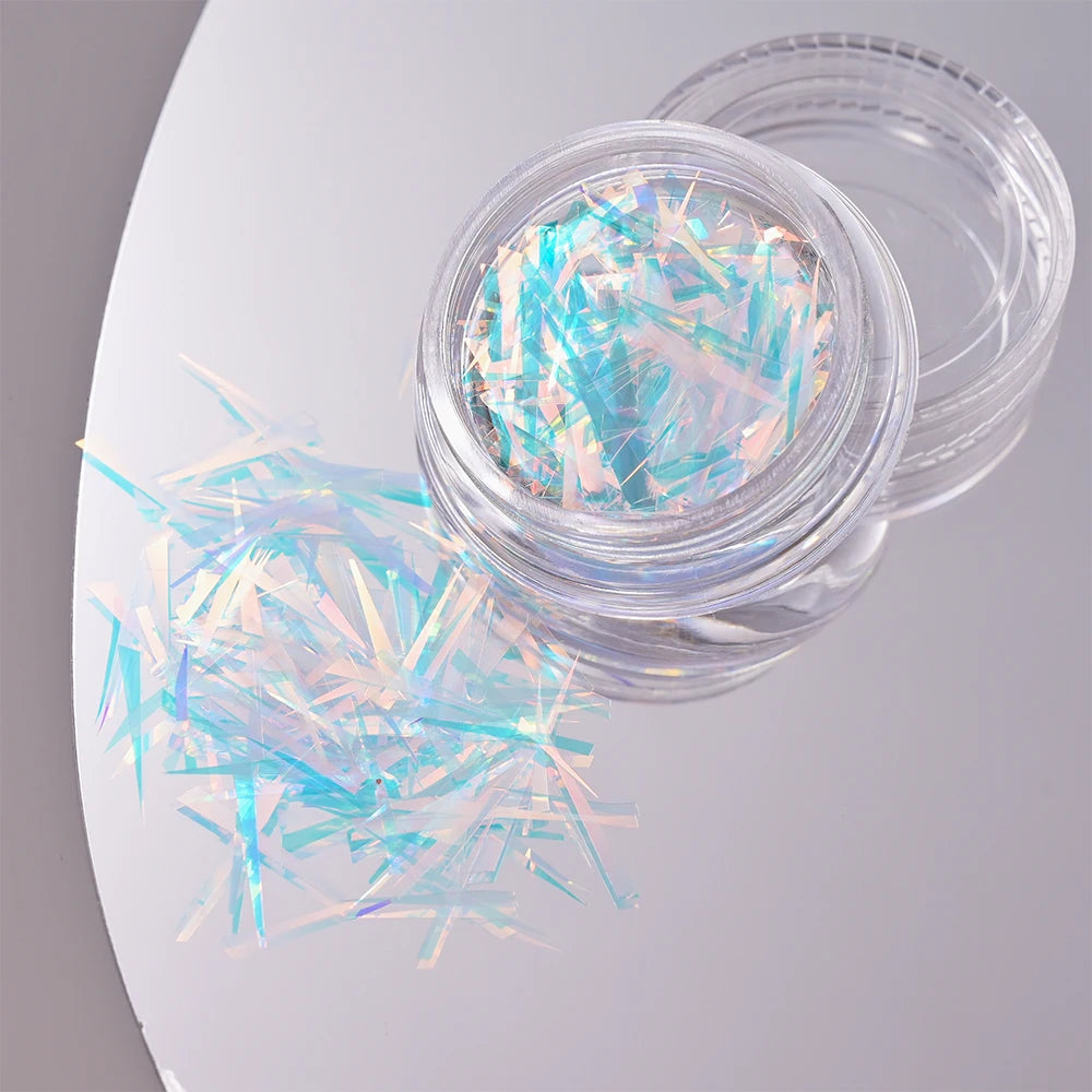 11Pcs Aurora Glass Nail Foil Sticker Ice Cube Broken Glass Paper Iridescent Nail Film Decals Chameleon Reflective Nail Stickers
