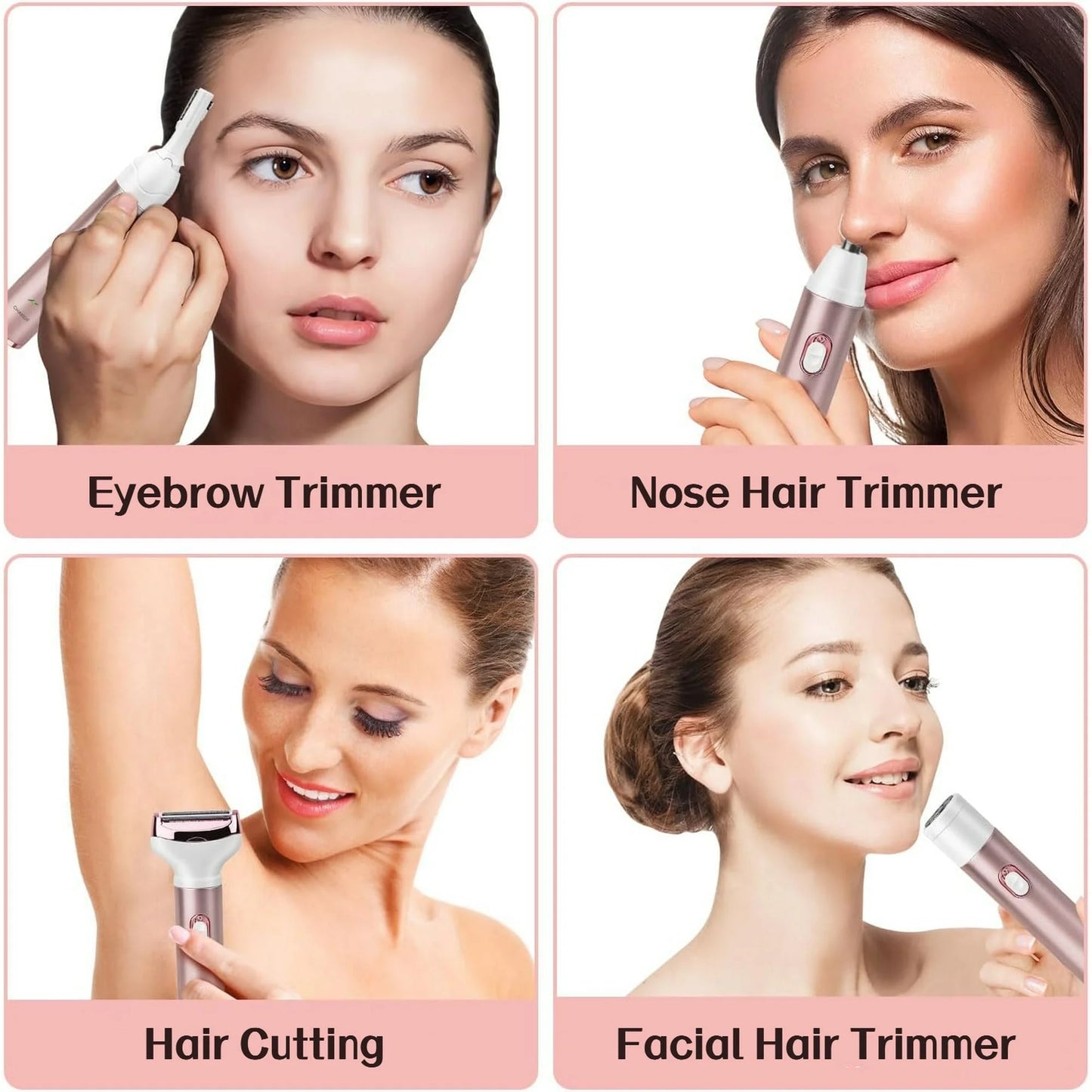 4 in 1 Electric Razor for Women Nose Hair Trimmer for Women Cordless Face Shaver Set Facial Hair Removal for Women Painless Body Hair Remover Lady Grooming Kit for Bikini, Eyebrow, Arm, Leg, Nose