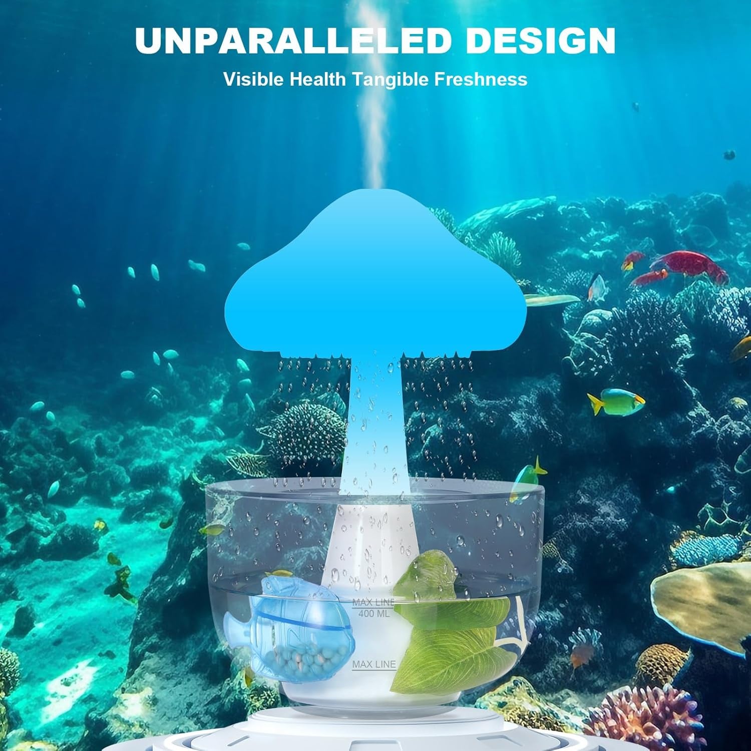 Cloud Rain Aromatherapy Diffuser,Cloud Rain Humidifier Water Drip,Unique Cloud Rain Mushroom Design with Transparent Base,7 Colors Light & Auto Shut off for Bedroom Office Relaxing Water Drop Sound