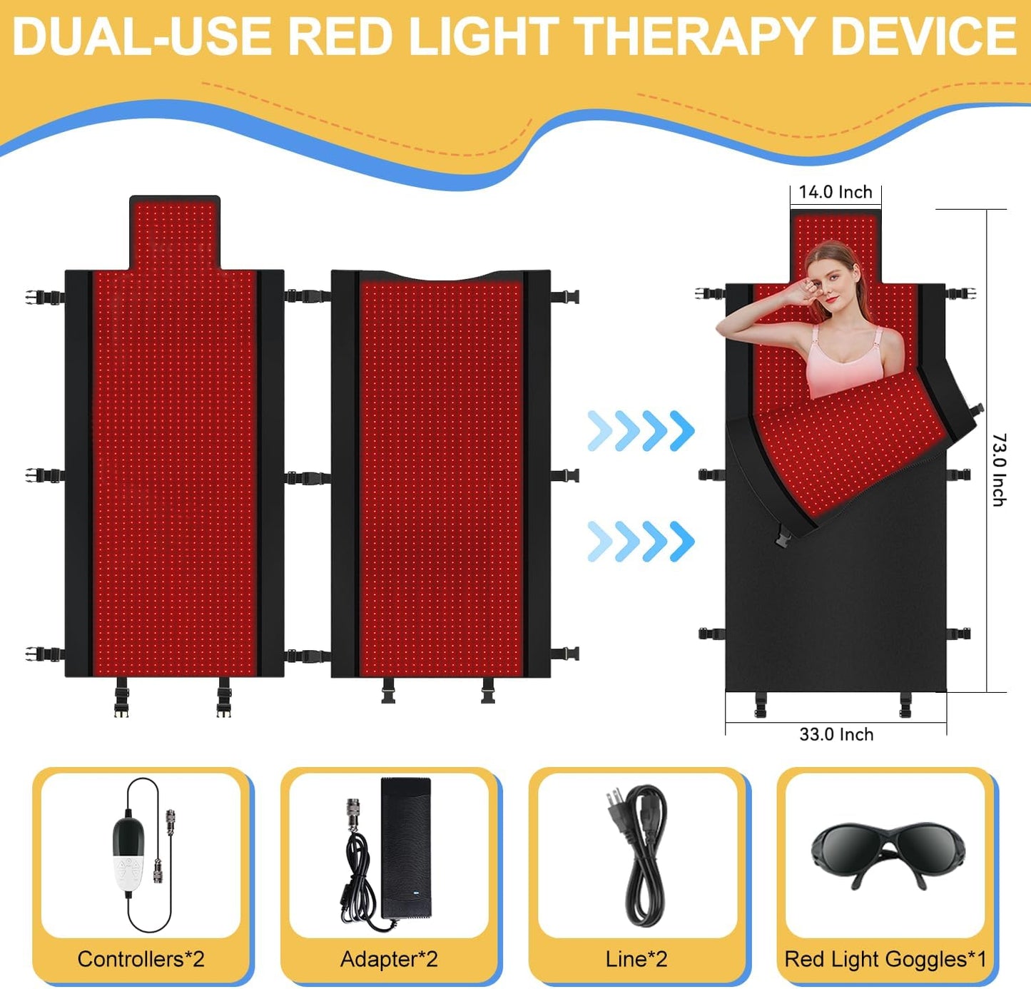 2025 New Dual Wavelength LED Beads 660Nm&850Nm Red Light Therapy Mat Full Body Used to Relieve Pain 73''X 33''