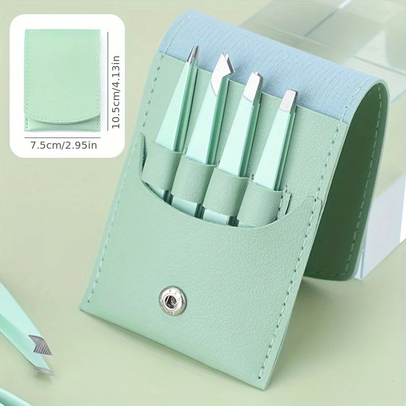 4 Pcs Tweezers Set - Professional Tweezers for Eyebrows - Great Precision for Facial Hair, Splinter and Ingrown Hair Removal Wit