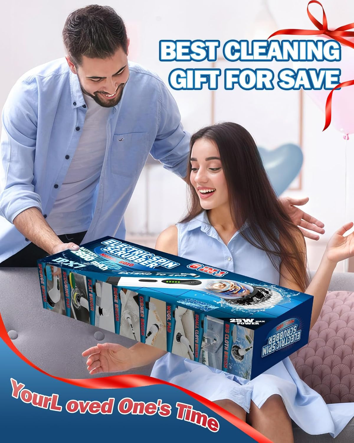 Electric Spin Scrubber, IPX7 Cordless Cleaning Brush with 8 Replaceable Brush Heads, Dual Speed, USB-C Charging, Power Shower Scrubber with Retractable Handle for Bathtub Tile