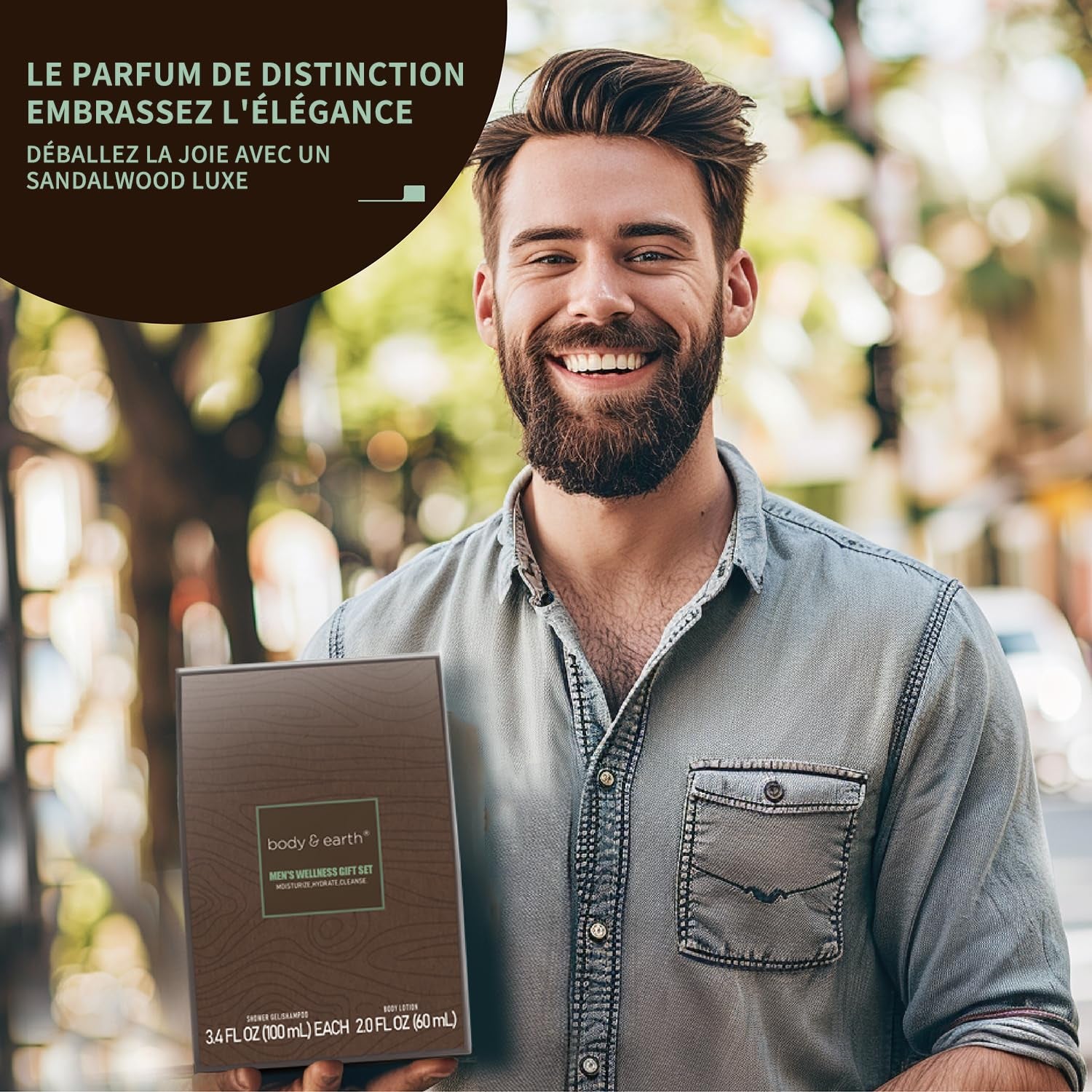 Men Gift Sets - 3PC Mens Gift Baskets Includes Sandalwood Shower Gel, Body Lotion, Shampoo, Mens Gift Basket as Birthday and Christmas Gifts for Men, Boyfriends and Husbands