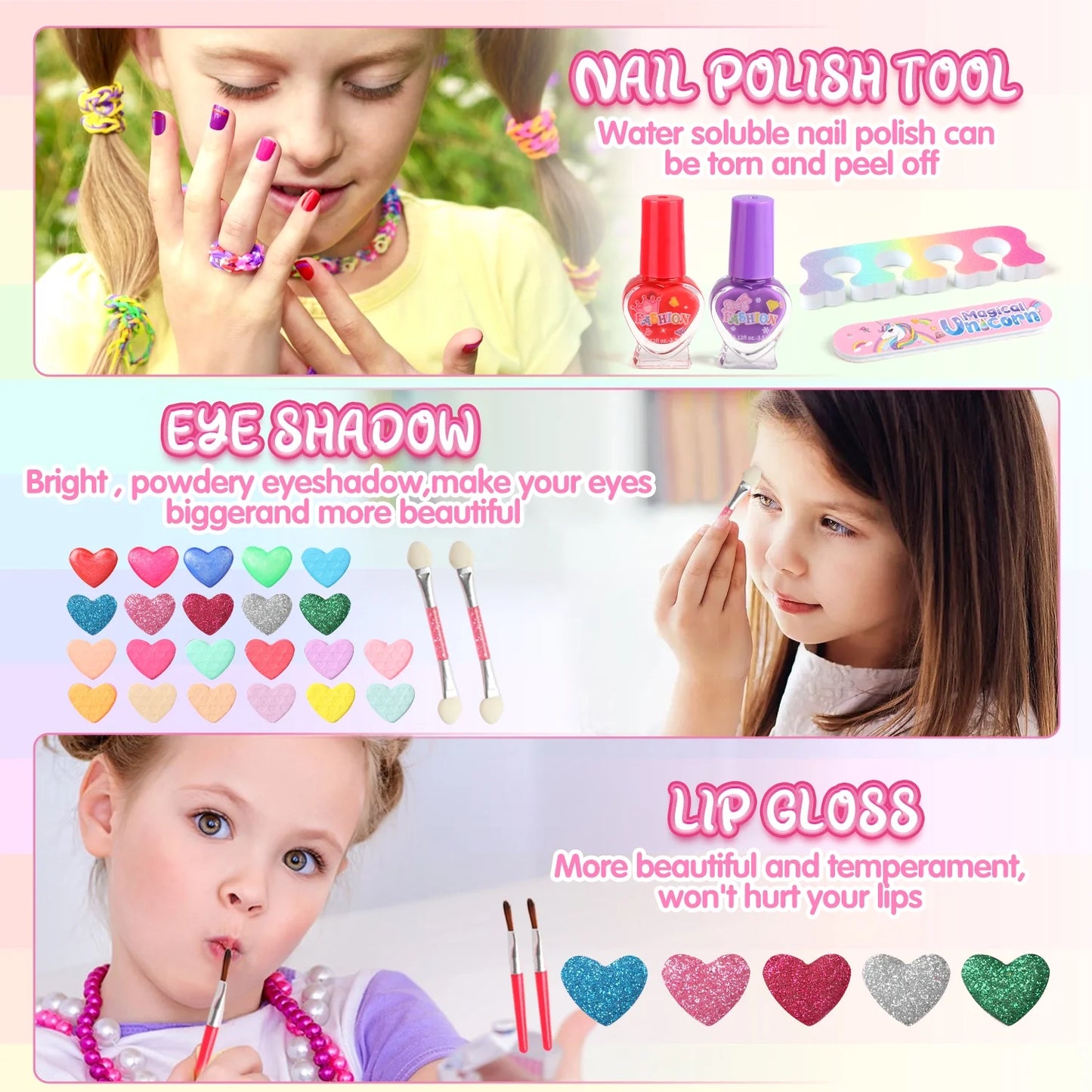 Kids Makeup Kit for Girls,36Pcs Girls Unicorn Makeup Kit,Real Washable Pretend Play Cosmetic Set with Mirror,Little Girls Princess Make up Toys for 4 5 6 7 8 9 Year Old Girl Birthday Gift,Pink