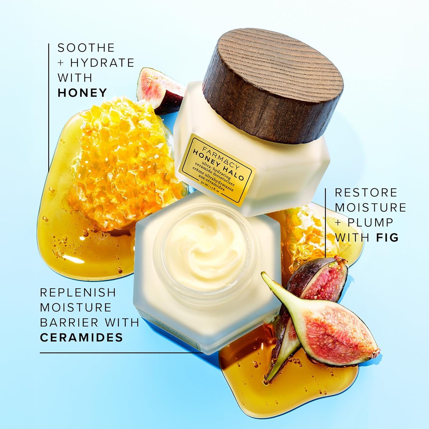 Ceramide Face Moisturizer - Honey Halo Hydrating Facial Moisturizer for Dry Skin - Plumps, Soothes + Restores Skin with Potent Ceramides + Buckwheat Honey for a Dewy, Healthy Glow (9Ml)