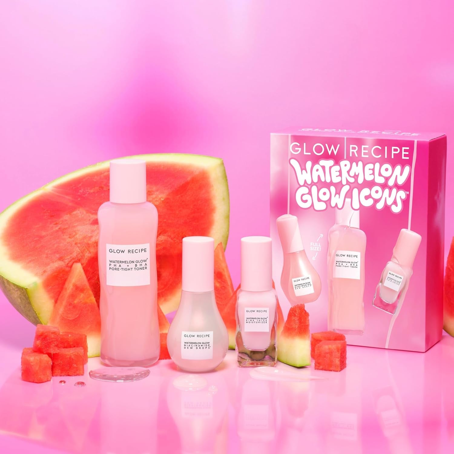 Watermelon Glow Icons Skin Care Gift Set - Niacinamide Dew Drops Face Serum (40Ml) + PHA + BHA Pore Minimizing Toner with Hyaluronic Acid (150Ml) + Pink Juice Facial Moisturizer (25Ml)