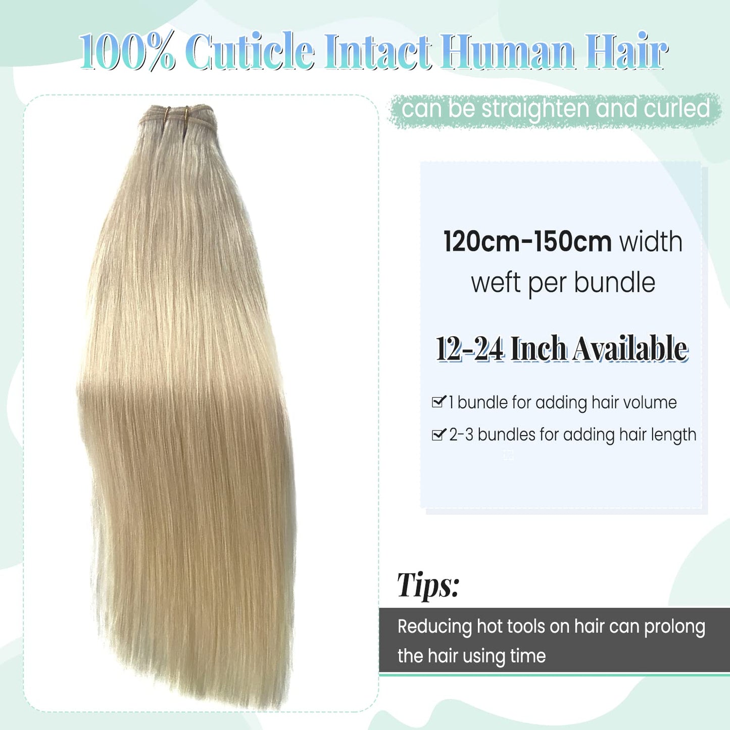 Sew in Real Human Hair Extensions, Blonde Weft 100G 20 Inch Hand Tied Weft Hair Extensions for Women