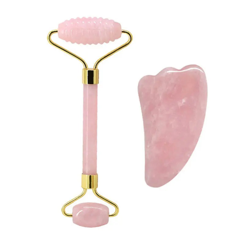Rose Quartz Face Jade Roller Massagers Guasha Set Gua Sha Tools Natural Stone Gouache Scraper for Facial Massage Beauty Tool