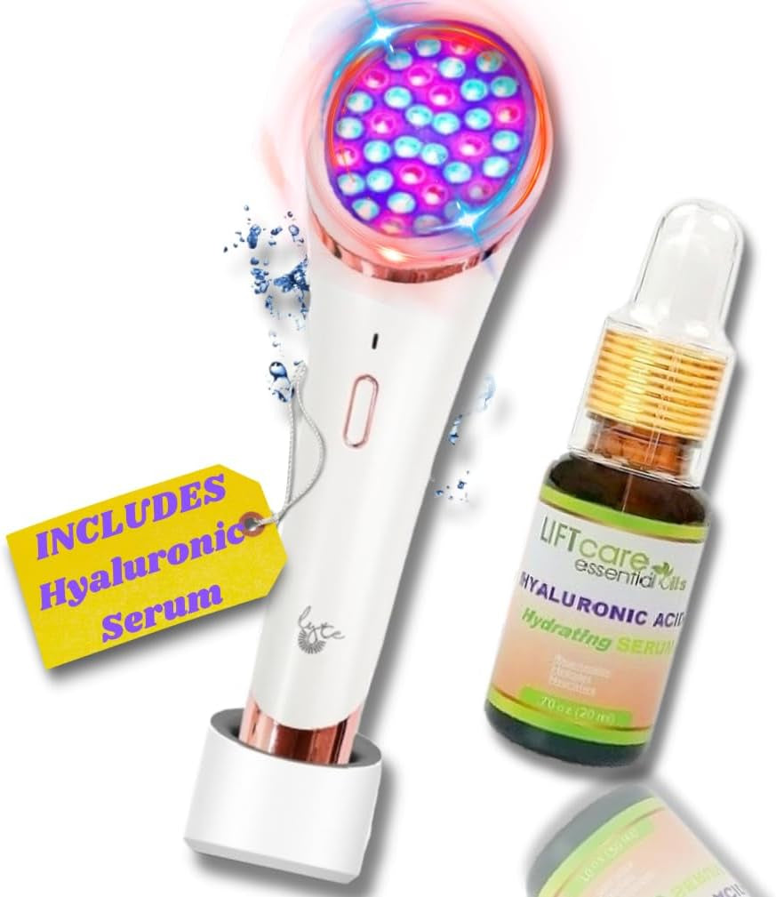 Lyte Wireless Dual Red & Blue LED Light Therapy for Face Includes Hyaluronic Serum Automatic Contact Sensor 2-In-1 Blue and Red LED Light Therapy for Face Wrinkle Reduction Device