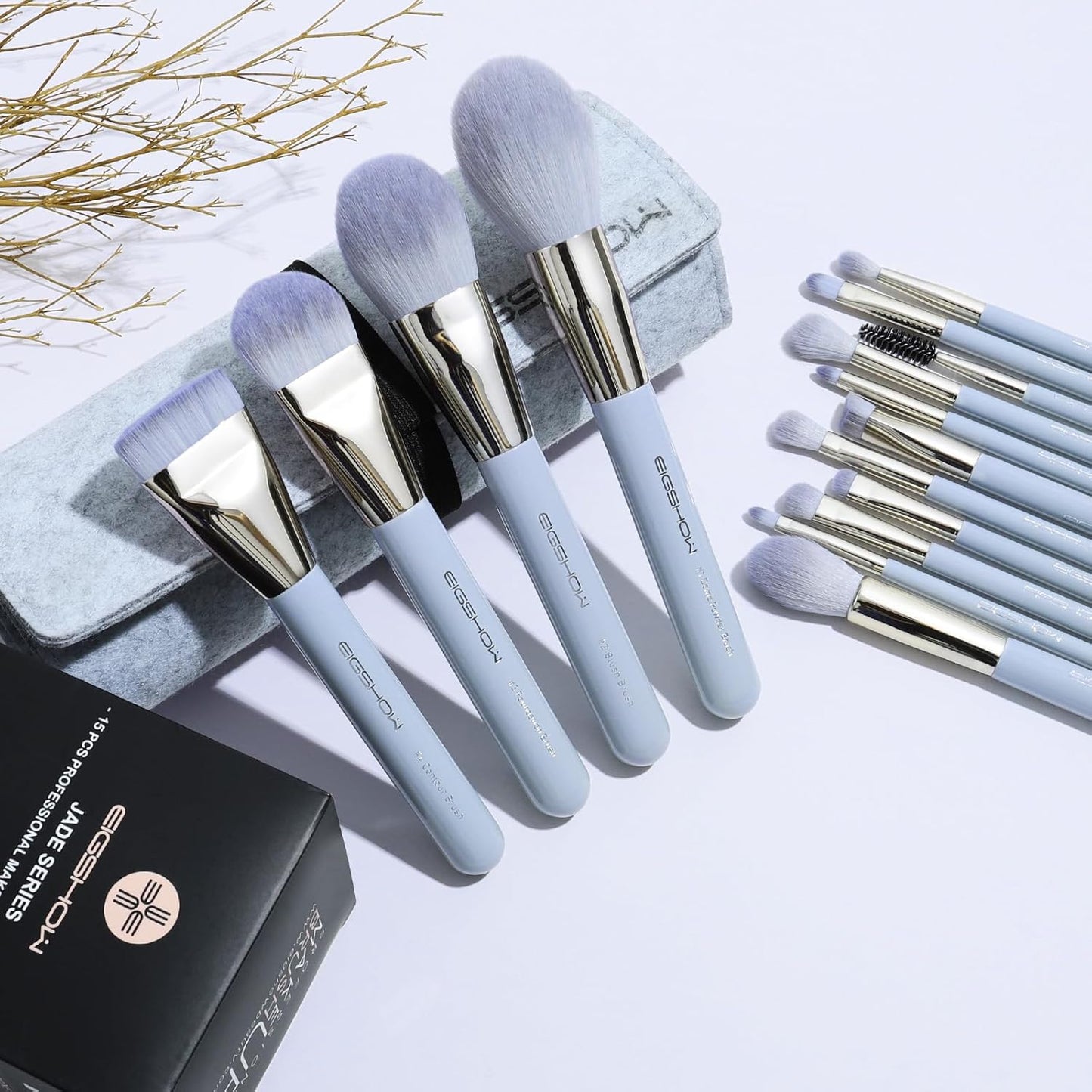 Makeup Brushes,  15Pcs Professional Makeup Brush Set with Case, Premium Synthetic for Foundation Contour Concealers Blush Eye Shadow (BABYBLUE)