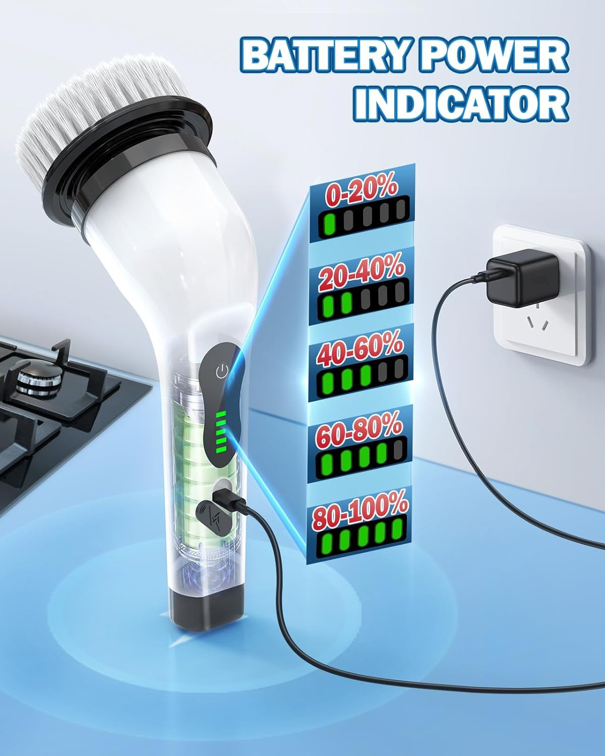 Electric Spin Scrubber, IPX7 Cordless Cleaning Brush with 8 Replaceable Brush Heads, Dual Speed, USB-C Charging, Power Shower Scrubber with Retractable Handle for Bathtub Tile