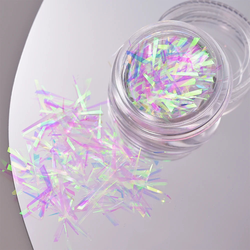11Pcs Aurora Glass Nail Foil Sticker Ice Cube Broken Glass Paper Iridescent Nail Film Decals Chameleon Reflective Nail Stickers