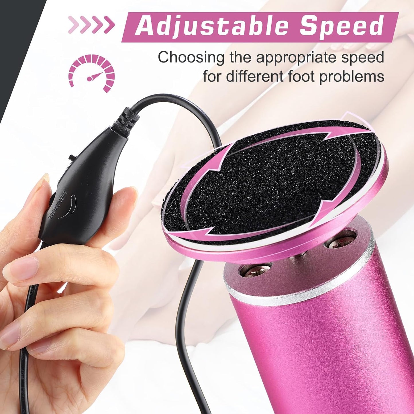 Electric Callus Remover, Foot Nail File Grinder Tool with Speed Controller and 60PCS Replacement Sandpaper Disk, Pedicure Tool Feet Scrubber for Dead Dry Crack Skin Calluses