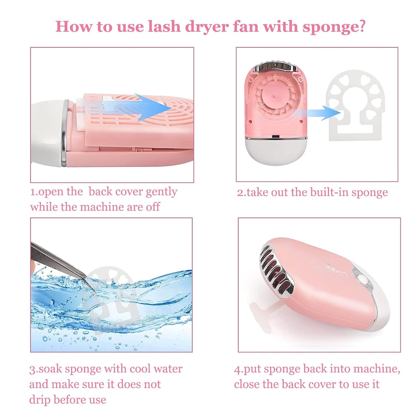 Lash Fan Dryer for Eyelash Extensions,50 Lash Brush 1Nose Blackhead Facial Cleaning Brush 1 Plastic Wash Bottle Spoolies for Eyelash Extensions(Pink)