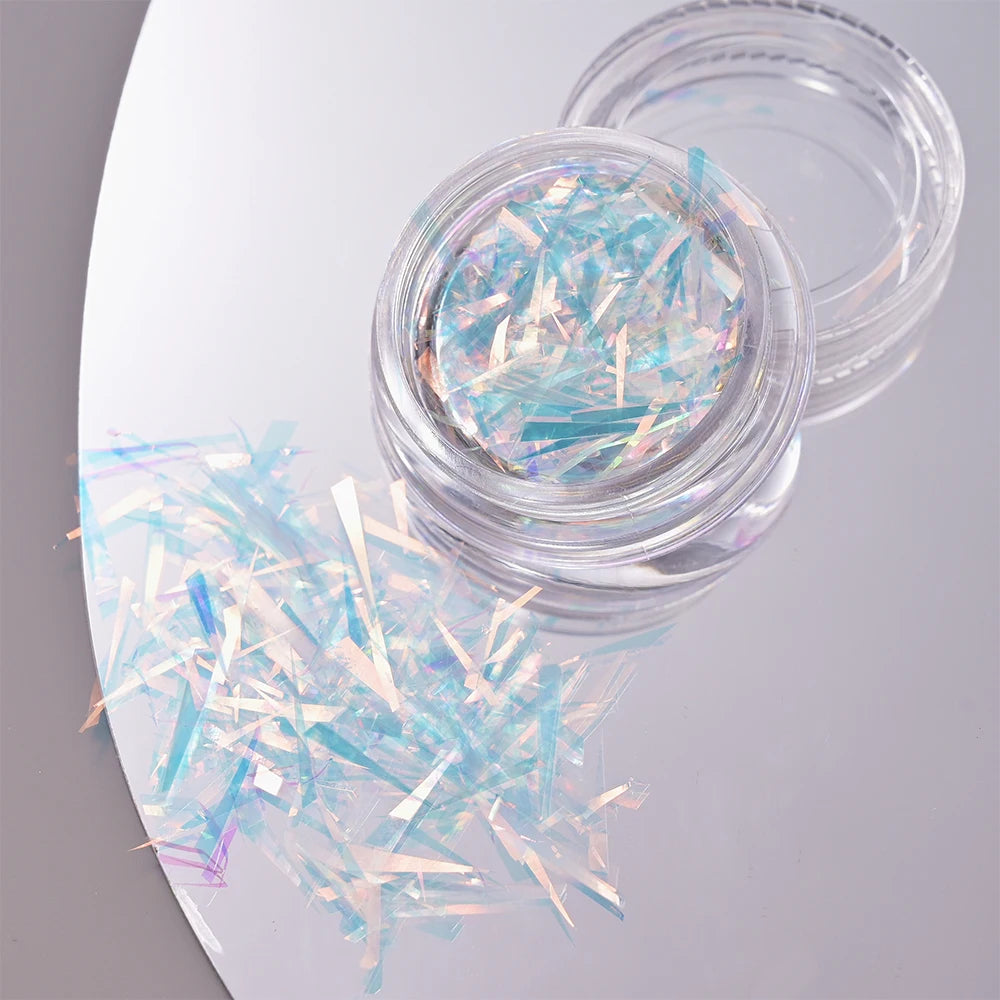 11Pcs Aurora Glass Nail Foil Sticker Ice Cube Broken Glass Paper Iridescent Nail Film Decals Chameleon Reflective Nail Stickers