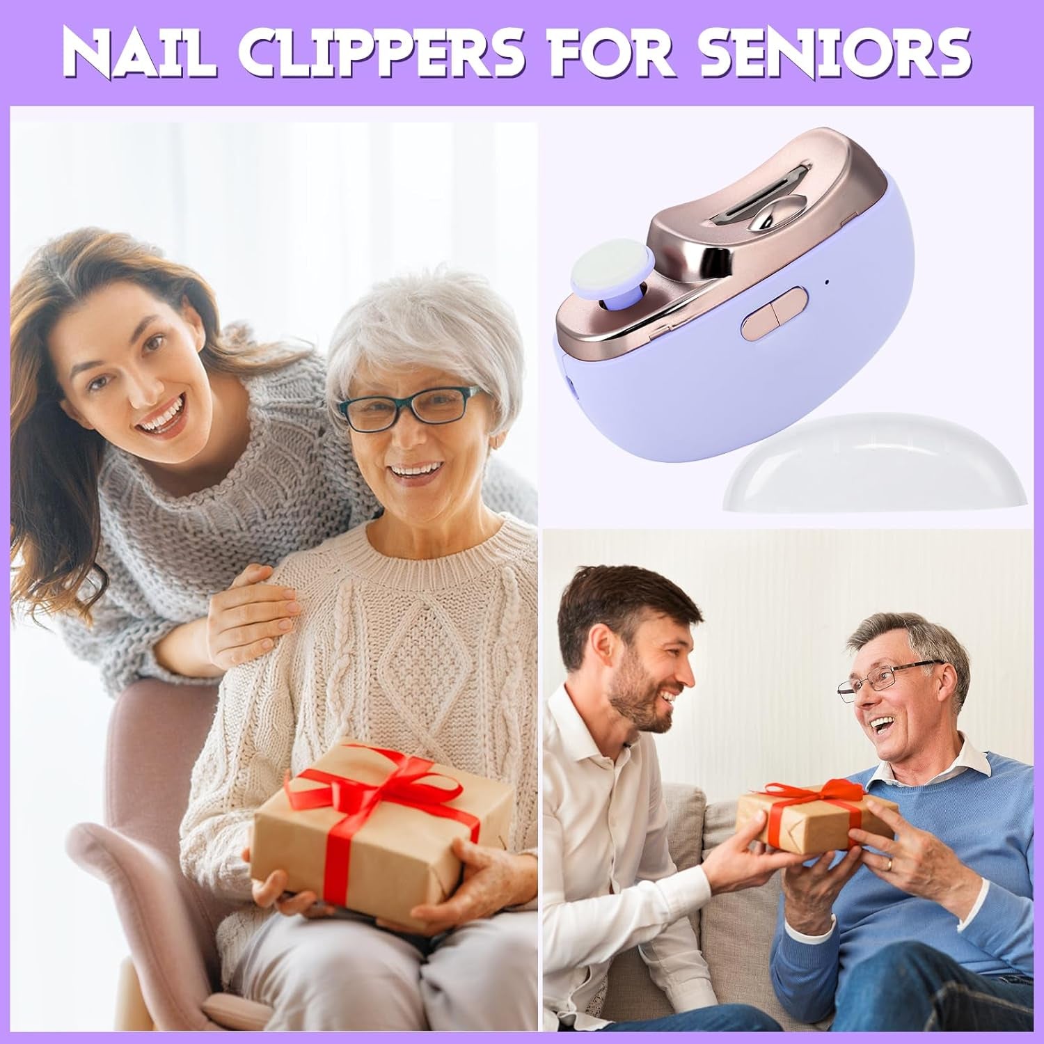 3 in 1 Automatic Electric Nail Clipper with Polishing, Electric Nail Clippers for Adults Seniors, Electric Baby Nail Clippers, Nail Filer Electric, Electric Nail Clipper, Nail Trimmer(Purple)