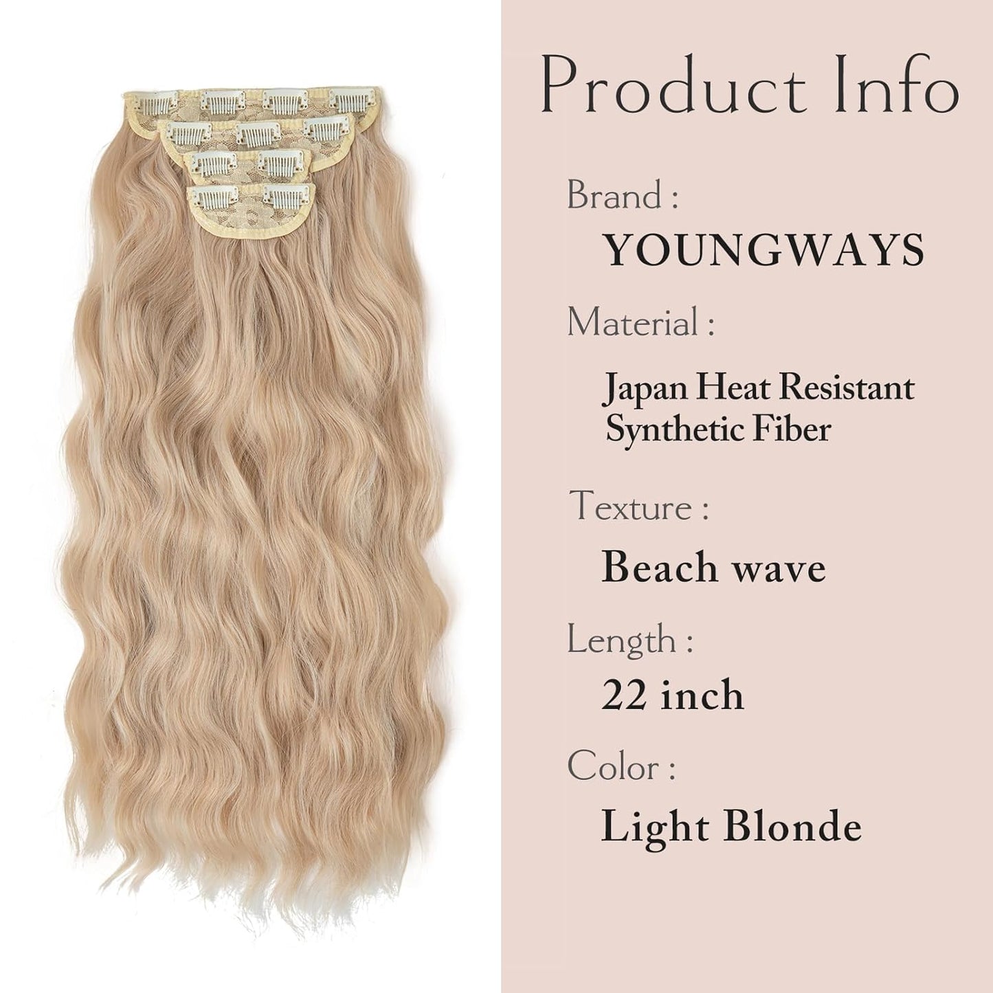 Clip in Wavy Hair Extensions for Women 22 Inch 4PCS Hairpieces Synthetic Long Natural Thick Hair Pieces for Women