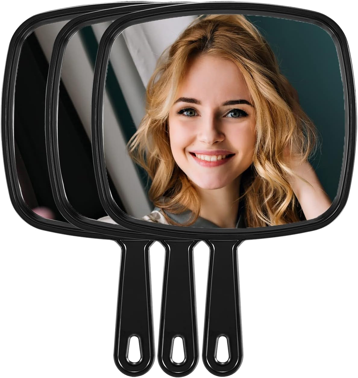 Hand Mirror, Extra Large Barber Hairdressing Handheld Mirror with Handle for Salon, Pack of 3