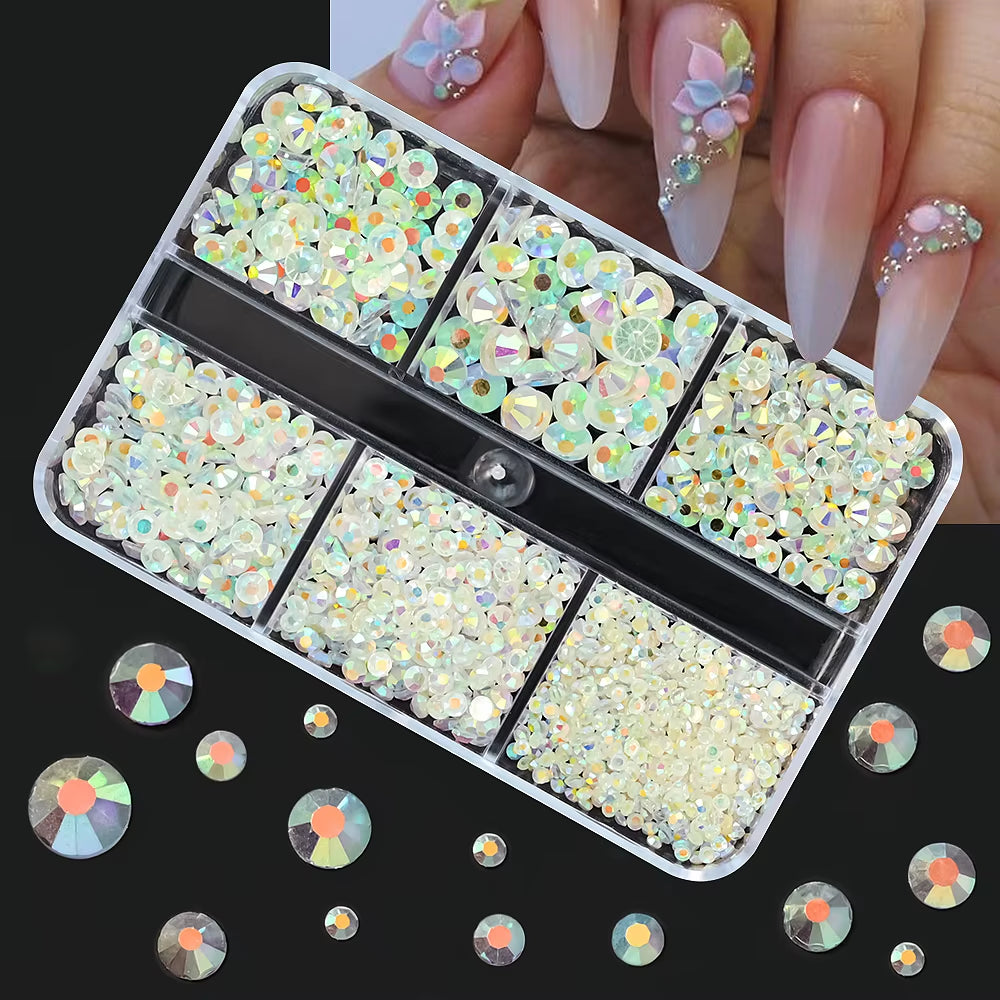 12Gird Mix Size Pink Red Green Crystal Nail Art Rhinestones Luxury Nail Diamond Gem Flatback Glass Stone Strass Nail Supplies