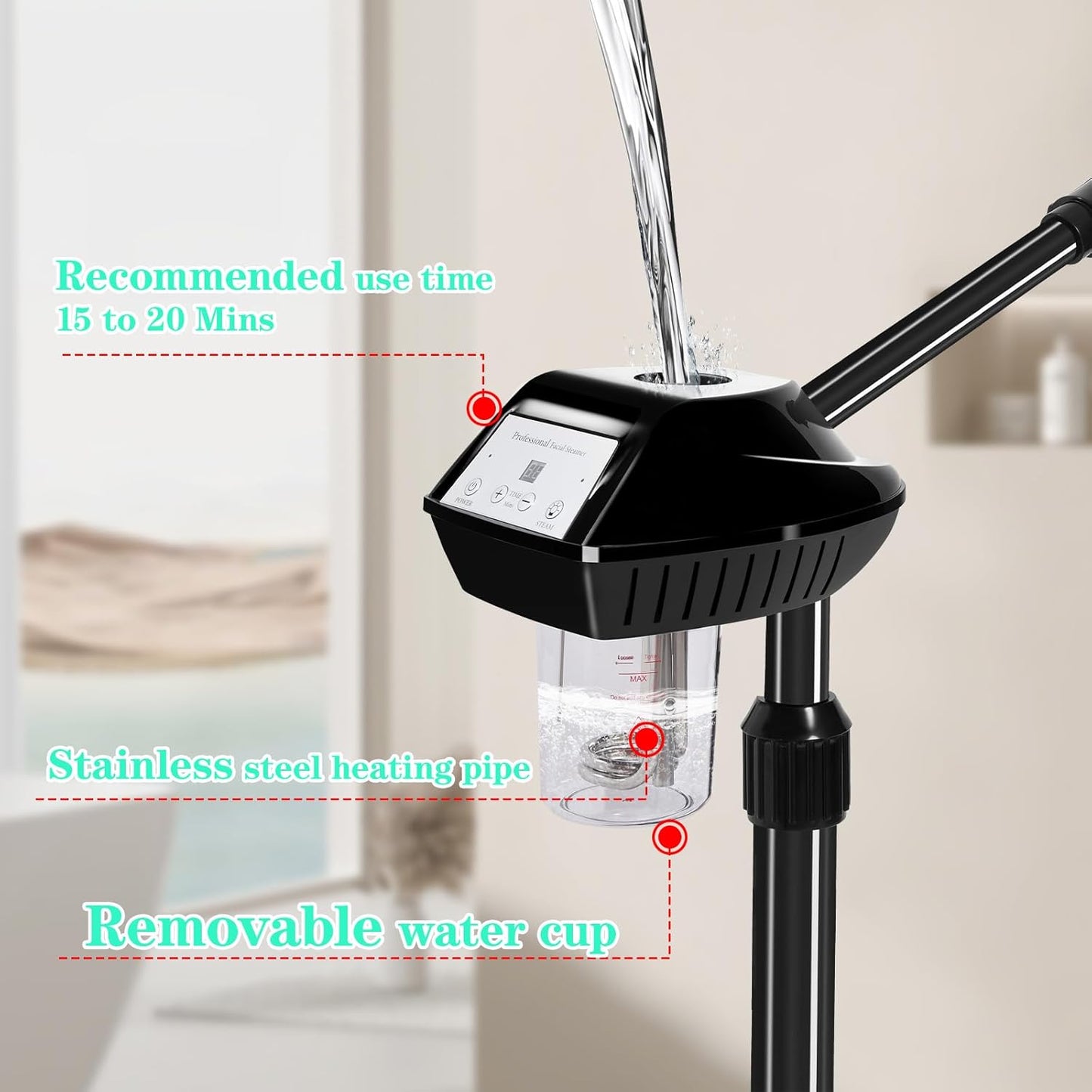 Professional Facial Steamer, Facial Steamer Professional for Estheticians, Hot Mist & Timer Function, Ozone Face Steamer on Wheels for Spa, Salon and at Home Use