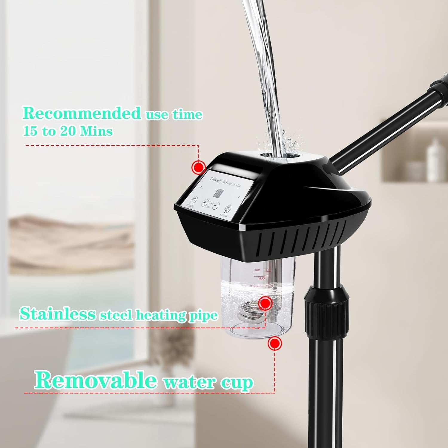 Professional Facial Steamer, Facial Steamer Professional for Estheticians, Hot Mist & Timer Function, Ozone Face Steamer on Wheels for Spa, Salon and at Home Use