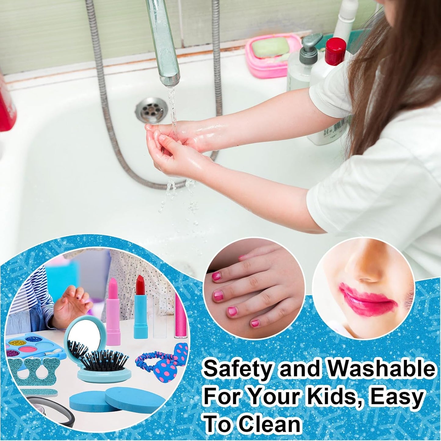 Kids Makeup Kit for Girl Toys, Princess Toys with Makeup Kit Nail Polish Set Little Girls Toddlers Dress up Set Birthday Gift Play Makeup Kits for Girls Ages 6-10