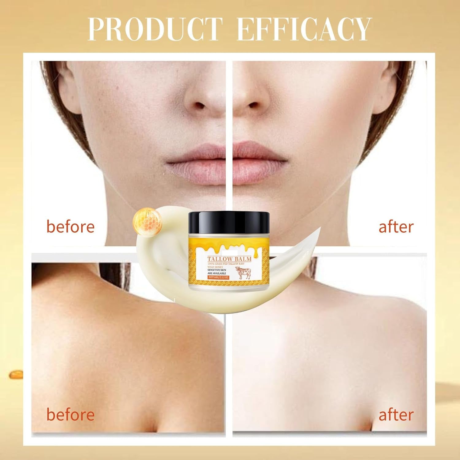 Whipped Tallow and Honey Balm - Organic Beef Tallow for Skin - Grass Fed Beef Tallow for Face & Body - Body Cream for Women - Body Butter for Women - Lotion for Dry Skin