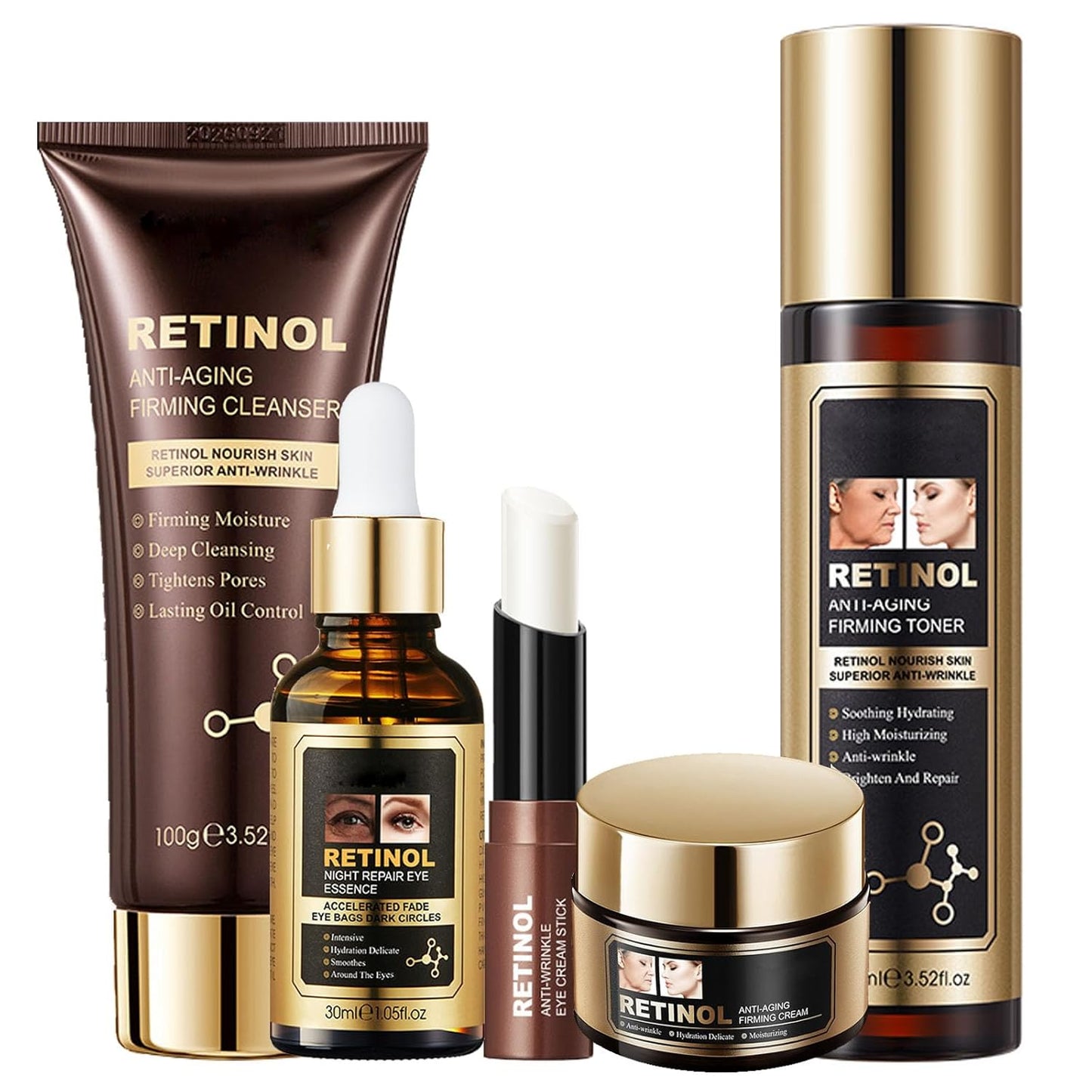 Retinol Skin Care Set - anti Aging Face Kit for Women - Reduce Wrickle Fine Line, Tightening Skin , Skin Care Sets & Kits, Brown