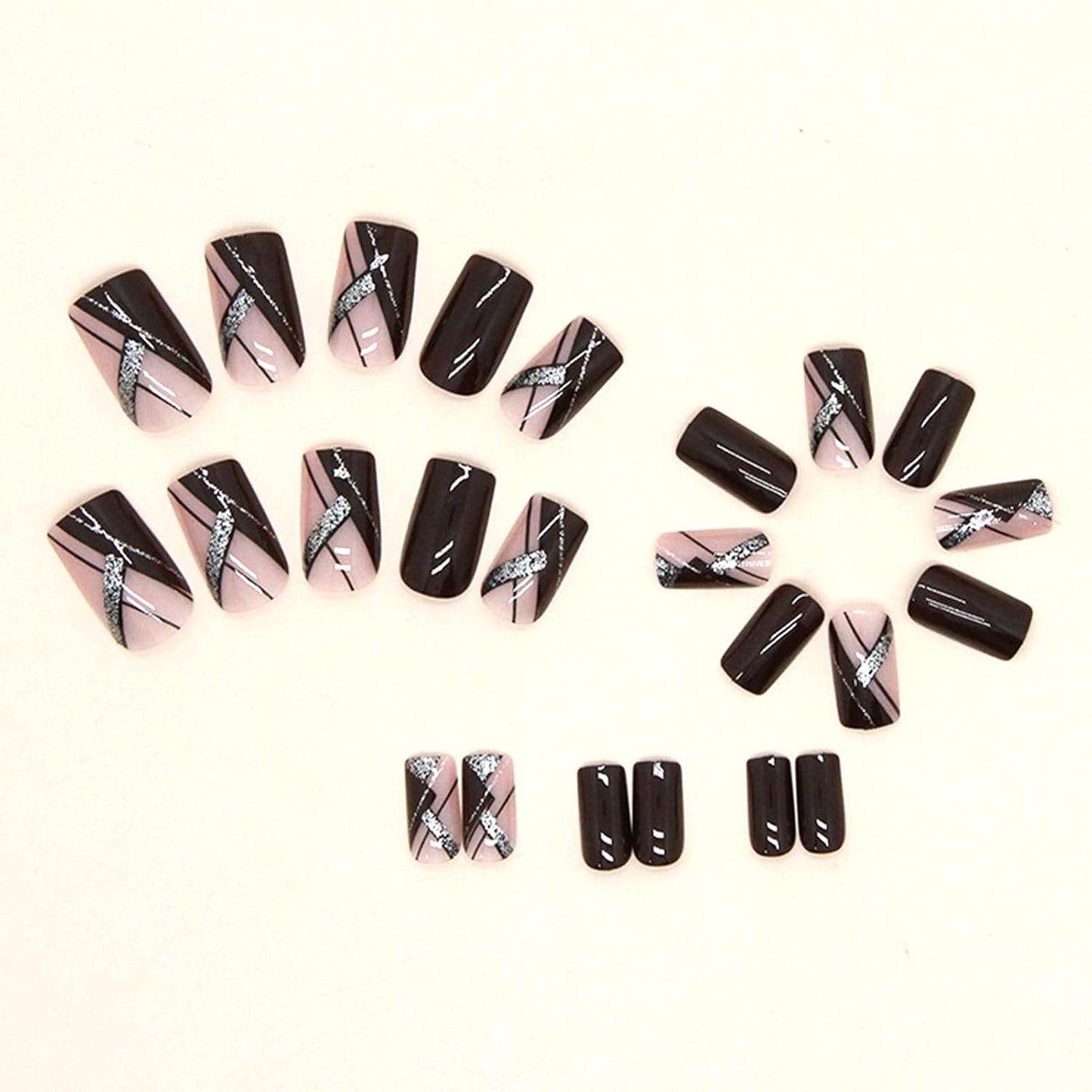 Medium Press on Nails Acrylic Nails Press on Medium Length Press on Nails Fake Nails Square Liquor Red False Nails with Glitter Line Press Ons Design Artificial Stick on Nails for Women 24Pcs