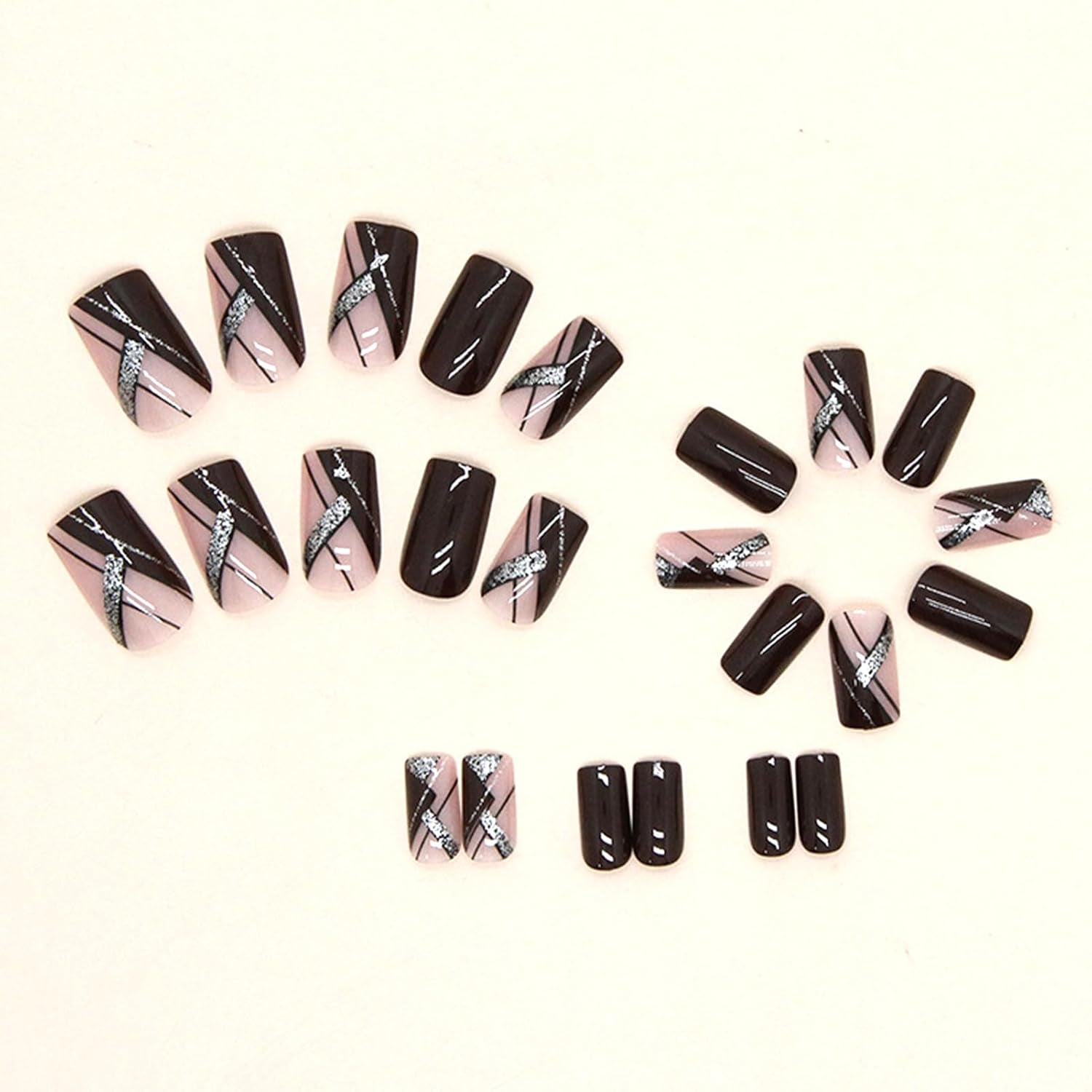 Medium Press on Nails Acrylic Nails Press on Medium Length Press on Nails Fake Nails Square Liquor Red False Nails with Glitter Line Press Ons Design Artificial Stick on Nails for Women 24Pcs