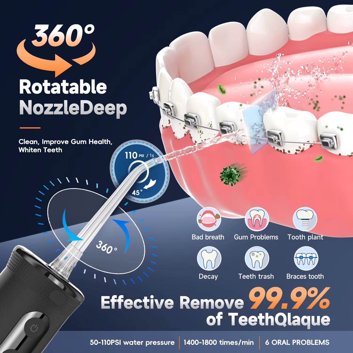 F32 Oral Irrigator Dental Teeth Whitening Home Appliance Sonic Water Flosser 260ML Tank Teeth Cleaner Dental Water Jet