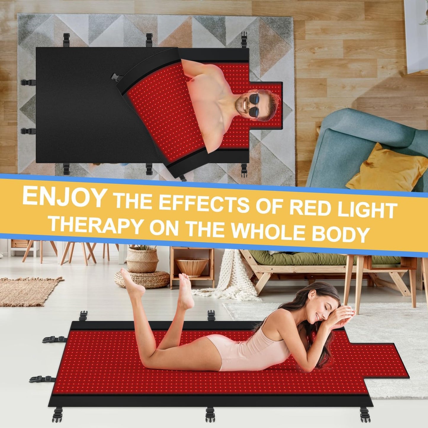 2025 New Dual Wavelength LED Beads 660Nm&850Nm Red Light Therapy Mat Full Body Used to Relieve Pain 73''X 33''