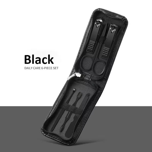 6-18Pcs Portable Manicure Sets Pedicure Kits Bright Black Nail Clipper Set Personal Care Tools Eyebrow Scissors