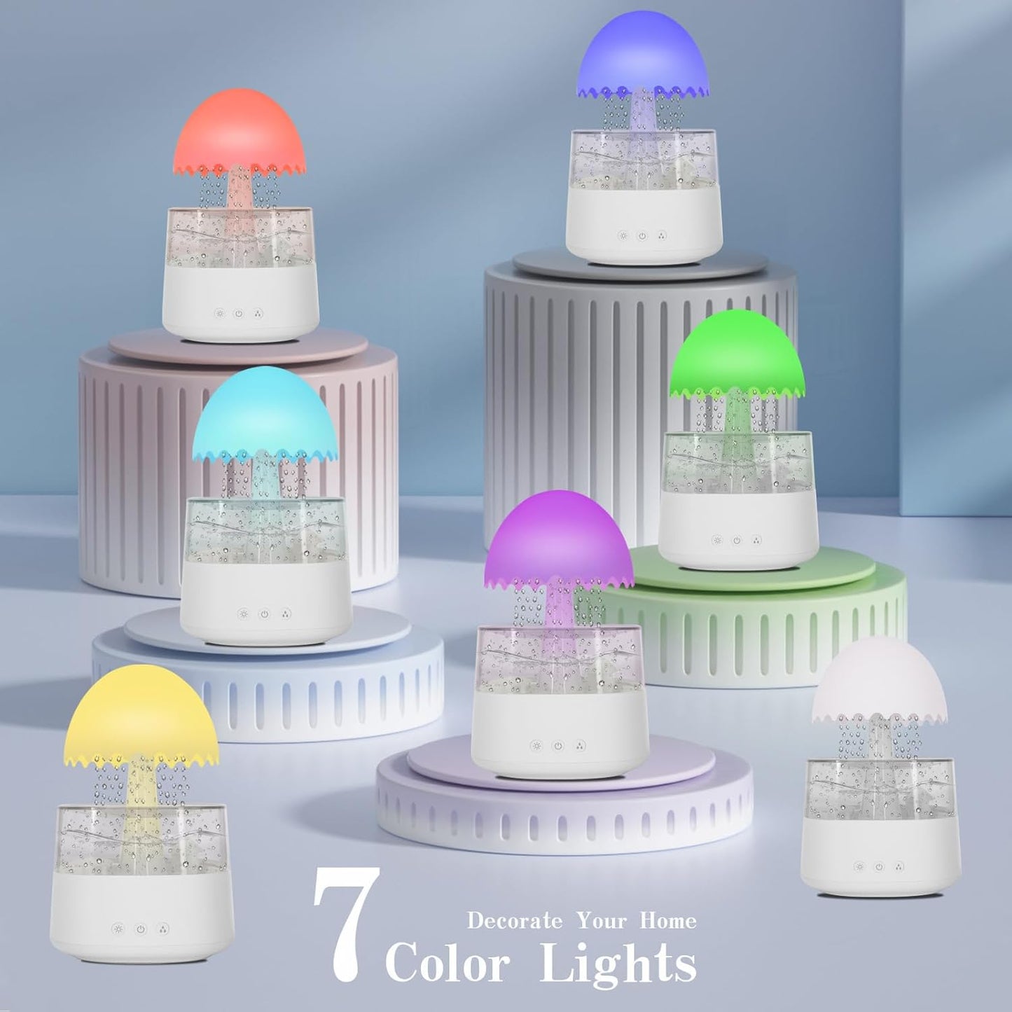 Humidifiers for Bedroom, Gloomie Rain Cloud Humidifier Diffuser, Raining Cloud Night Light with 7 Changing Colors, Baby Humidifiers Umbrella Lights for Sleeping Relaxing Mood,Desk Bedside-White