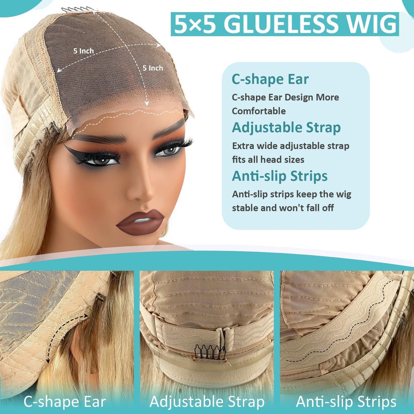 200% Density Wear and Go Blonde Wig Human Hair 2.0-613 Upgraded Roots Color Natural Blonde Bob Wig for Women 5X5 UHD Pre-Cut Lace Wigs No Mix Fiber Brazilian Virgin Hair 10 Inch