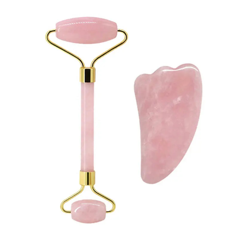 Rose Quartz Face Jade Roller Massagers Guasha Set Gua Sha Tools Natural Stone Gouache Scraper for Facial Massage Beauty Tool