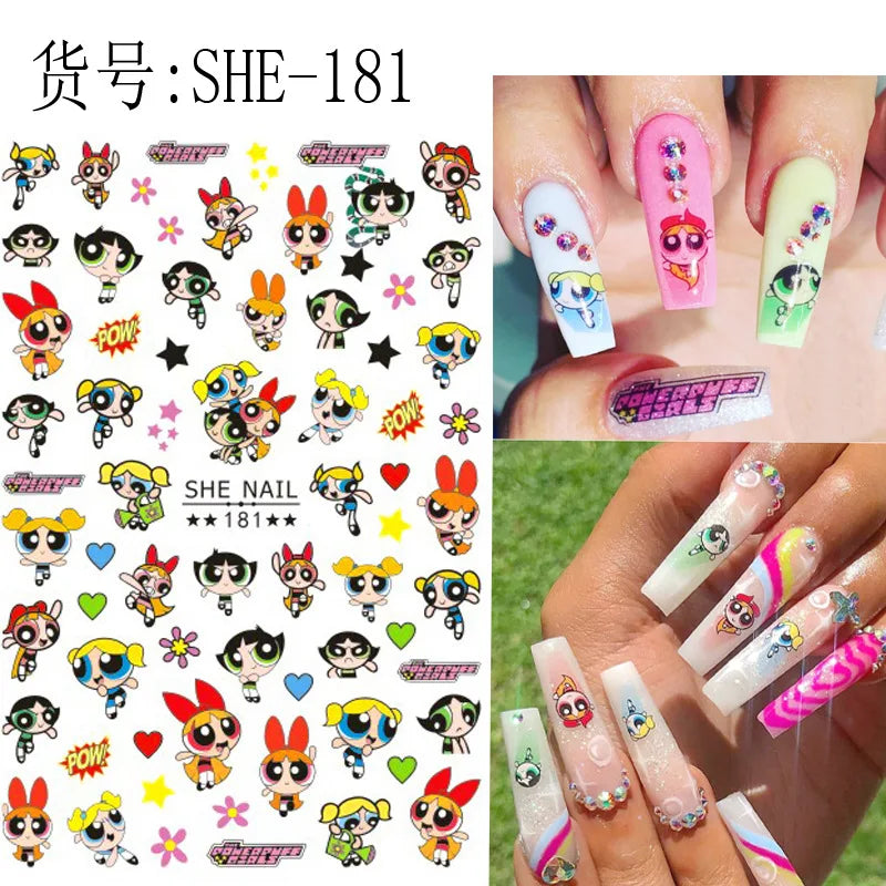 1PCS Big Eyes Girl 3D Adhesive Nail Art Sticker Pikachu Lilo and Stitch Cartoon Nail Sticker Nail Decal Nail Art Decoration