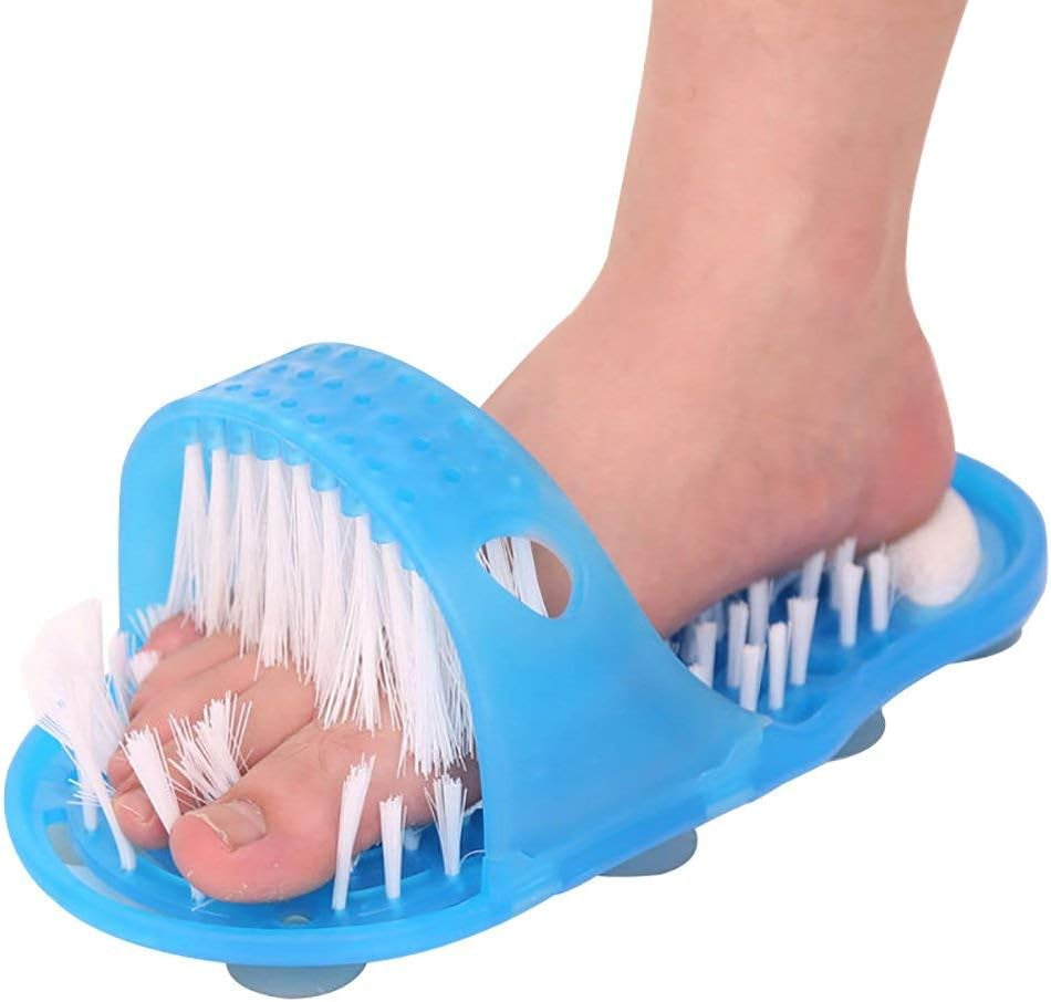 Bathroom Shower No Bending Feet Brush Foot Cleaning Bristle Slipper Washer Bath Scrubber Massager Stick on Floor