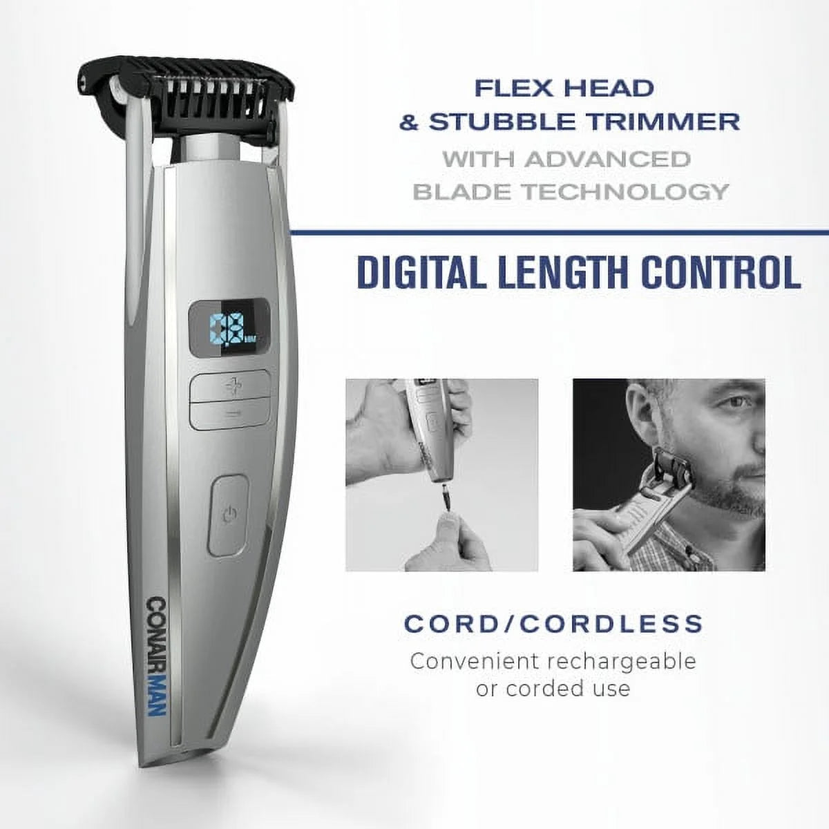 man Beard Trimmer for Men, Cord/Cordless Digital Length Control Beard and Stubble Trimmer GMT980