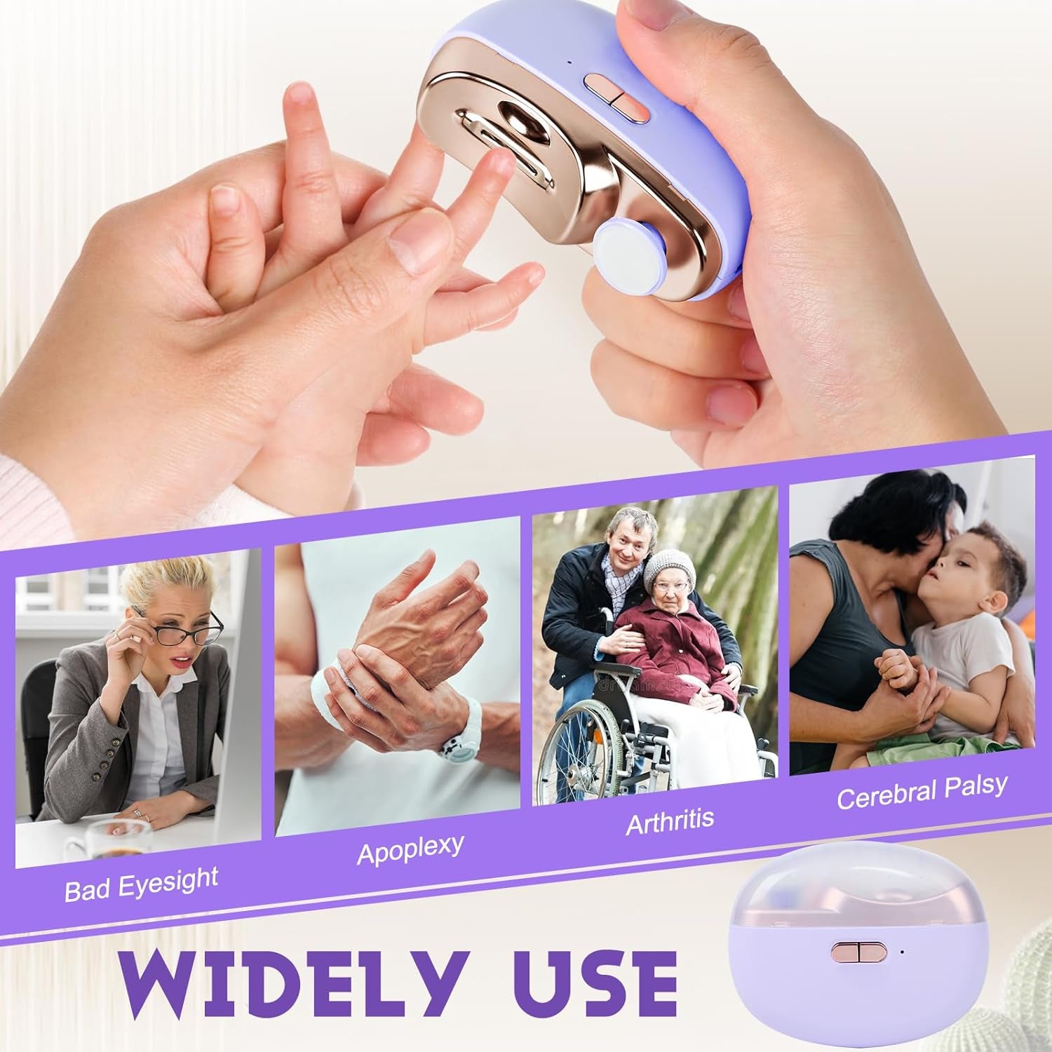 3 in 1 Automatic Electric Nail Clipper with Polishing, Electric Nail Clippers for Adults Seniors, Electric Baby Nail Clippers, Nail Filer Electric, Electric Nail Clipper, Nail Trimmer(Purple)